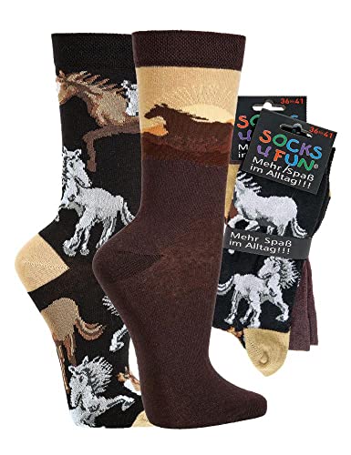 krautwear Herren Damen 2 Paar Lustige Bunte Gemusterte Fun Sneaker Socken Witzige Strümpfe Baumwolle (36-41, Pferde) von krautwear