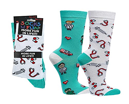 krautwear Herren Damen 2 Paar Lustige Bunte Gemusterte Fun Sneaker Socken Witzige Strümpfe Baumwolle (42-47, Medizin) von krautwear