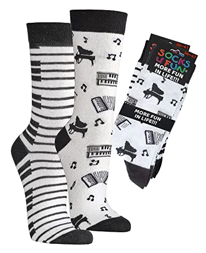 krautwear Herren Damen 2 Paar Lustige Bunte Gemusterte Fun Sneaker Socken Witzige Strümpfe Baumwolle (42-47, Piano) von krautwear