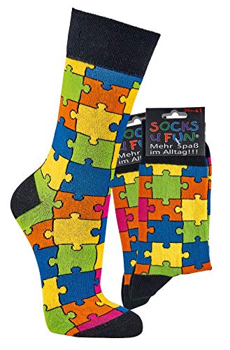 krautwear Herren Damen 2 Paar Lustige Bunte Gemusterte Fun Sneaker Socken Witzige Strümpfe Baumwolle (42-47, Puzzle) von krautwear