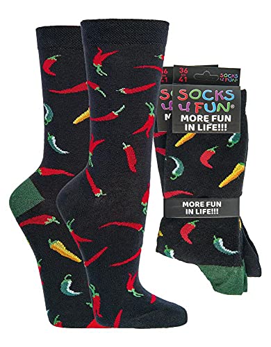 krautwear Herren Damen 2 Paar Lustige Bunte Gemusterte Fun Sneaker Socken Witzige Strümpfe Baumwolle (42-47, Chili) von krautwear