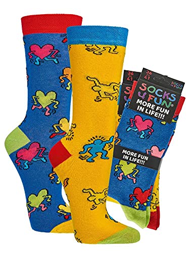 krautwear Herren Damen 2 Paar Lustige Bunte Gemusterte Fun Sneaker Socken Witzige Strümpfe Baumwolle (36-41, ModernArt) von krautwear