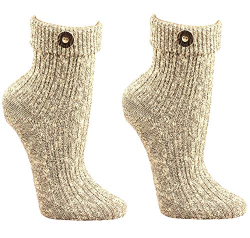 krautwear Herren Damen Trachtenstrümpfe Trachten Umschlag-Söckchen Socken mit Wolle Natur Beige Creme Handgekettelt Oktoberfest Karneval (2xnat-39-42) von krautwear