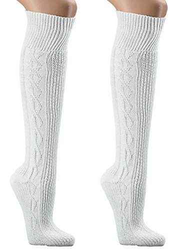 krautwear Herren Damen Trachtenstrümpfe Trachten Kniestrumpf Kniebundhosen-Strümpfe 2 Paar Reinweiß Weiss Hochwertig Gekämmte Baumwolle (2x 35-38) von krautwear