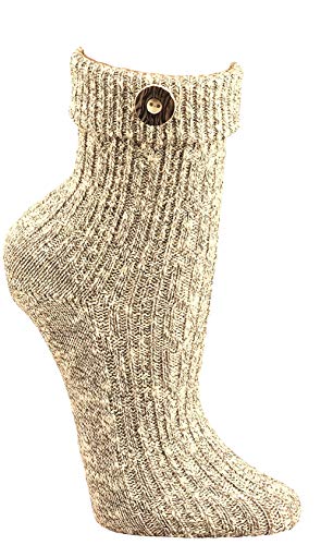 krautwear Herren Damen Trachtenstrümpfe Trachten Umschlag-Söckchen Socken mit Wolle Natur Beige Creme Handgekettelt Oktoberfest Karneval (nat-39-42) von krautwear