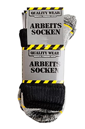 krautwear Herren Komfort Arbeitssocken Schweißaufsaugend Fersenverstärkt Robust 3er Paar, Größe 39-42, Schwarz-Grau-Gelb von krautwear