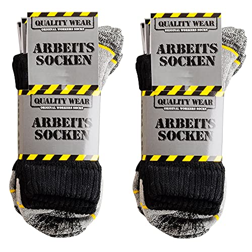 krautwear Herren Komfort Arbeitssocken Schweißaufsaugend Fersenverstärkt Robust 6er Paar, Größe 43-46, Schwarz-Grau-Gelb von krautwear