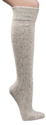 krautwear Herren Trachtenstrümpfe Trachten Kniestrumpf Zopfmuster Extralanger Schaft zum Umschlagen mit Wolle Oktoberfest Karneval, natur-tweed, 39-42 von krautwear