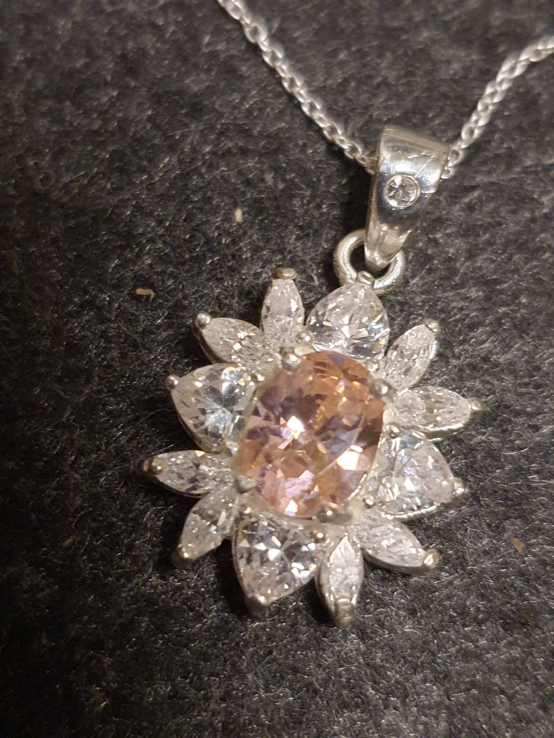 Sonne & Stern Silberkette 925 Sterling Silber Halskette Damen Pink Weiß Zirkonia - Strahlender Anhänger Geschenk Für Frauen 40 cm Kette von kreativNRW