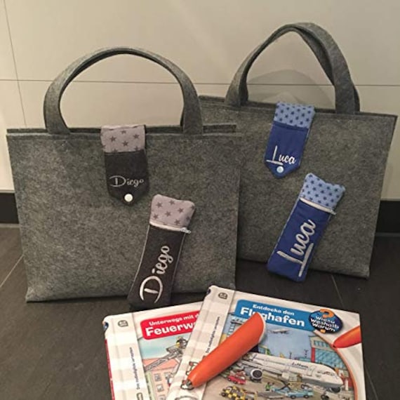 All-In-One Tiptoi | Buchtasche Für Bis Zu 4 Bücher + Tasche Den Stift Wunschname Große Stoffdesign Auswahl von kreativstudioDE