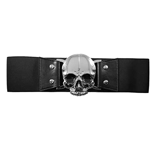 kreepsville 666 Totenkopf Gürtel Vintage Breite Elastische Taillenmieder Gotisch Punk - Schwarz - SM von kreepsville 666
