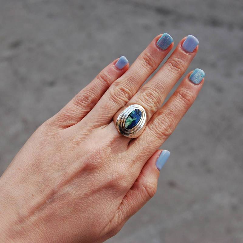 Azurit Malachit Ring | Handgemachter Vielseitiger Sterling Silber Für Männer Frauen Handverlesener Ovaler von kreitto