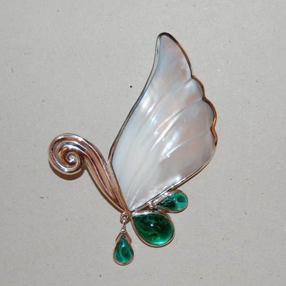 Grüne Kristall Und Perlmutt Brosche, Smaragd Farbe Kristall, Statement Schmuck, Schwan Form Accessoires, Geschenk Für Sie von kreitto