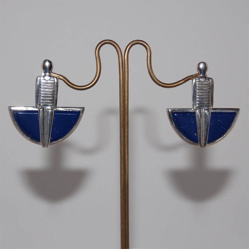 Lapislazuli Ohrringe, Vintage Schwimmer Design, Sterling Silber Handgemachte Geschenk Für Sie von kreitto