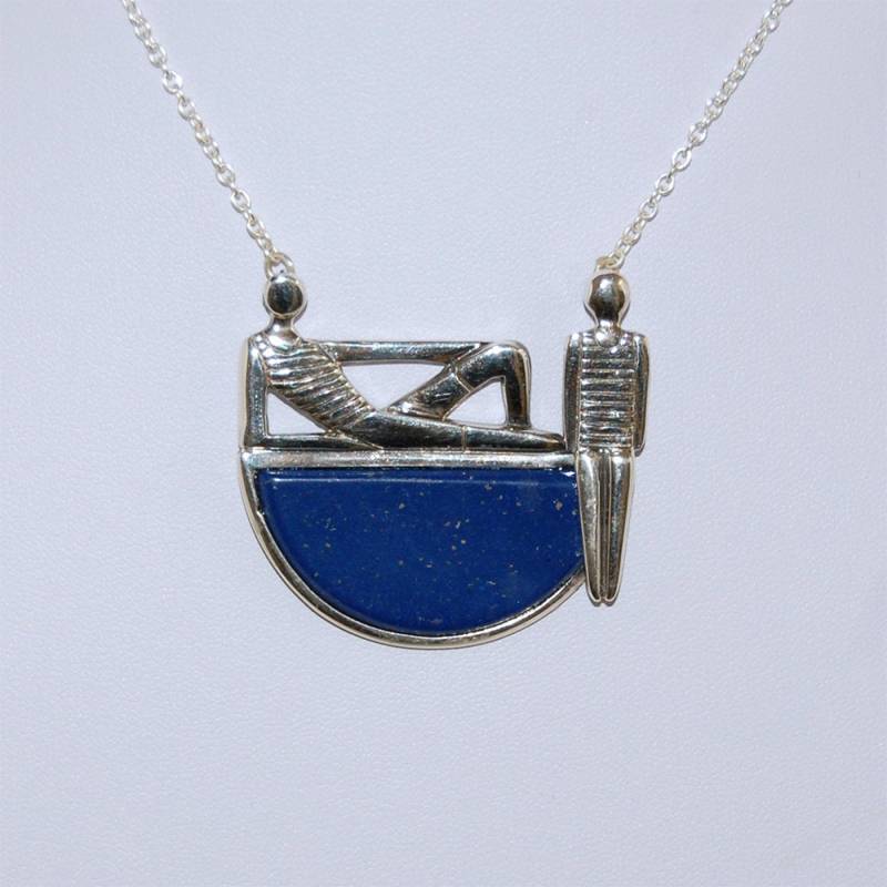 Lapislazuli Und Sterling Silber Halskette, Schwimmer Der Alten Zeiten Statement Kreitto Juwelen in Athen, Griechenland von kreitto