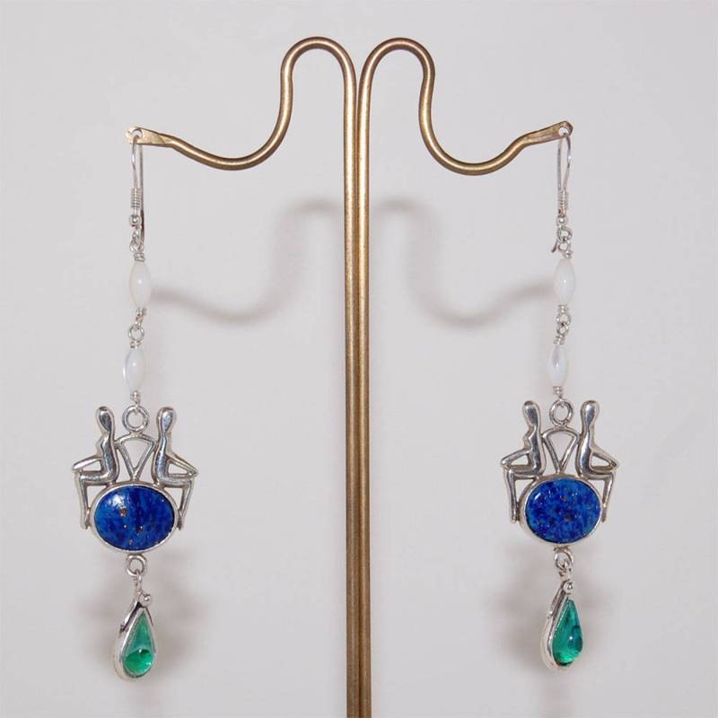 Paar Ohrringe, Rote Kristall Handgemachte Sterling Silber Grüne Perlmutt Kreitto Juwelen von kreitto