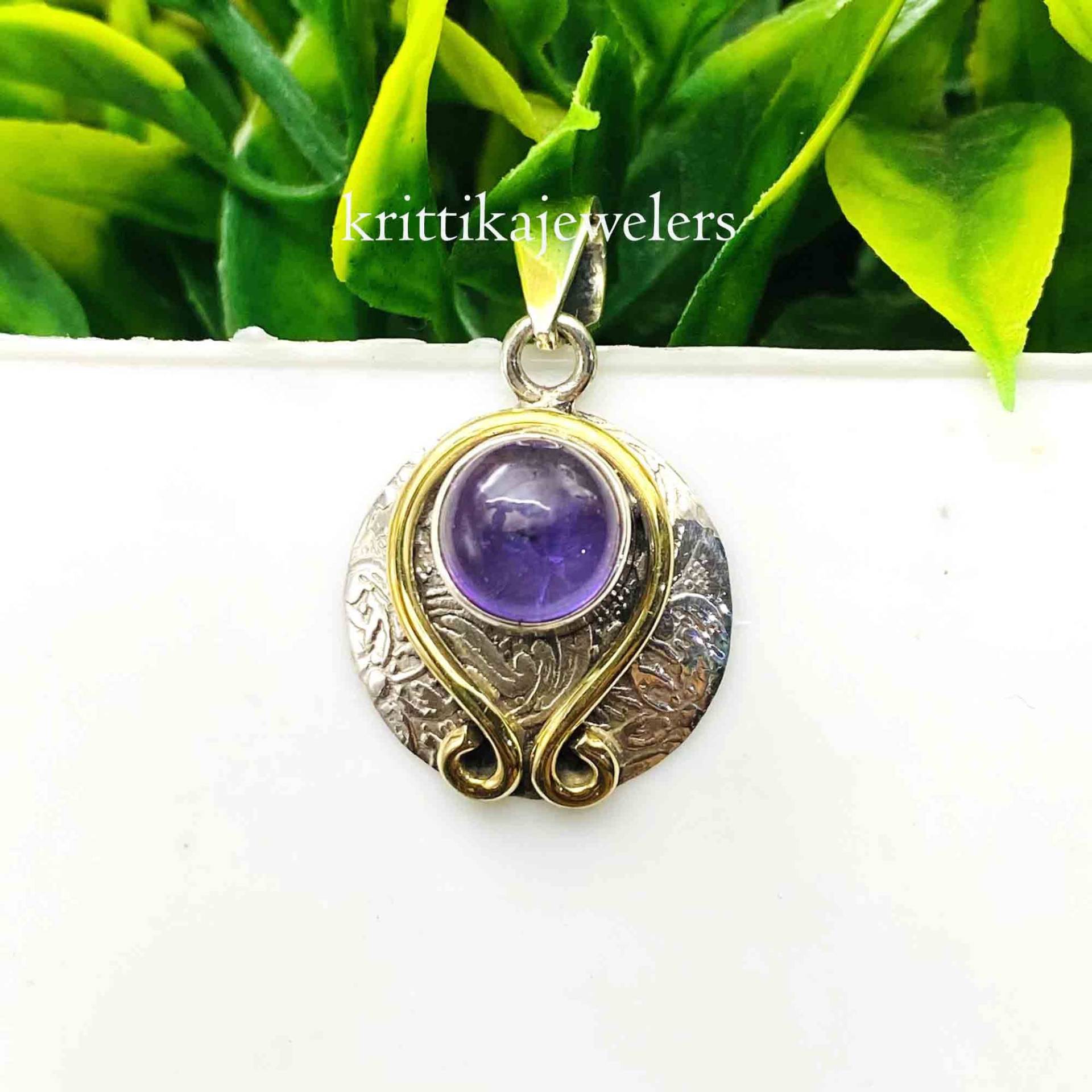 Amethyst Anhänger, 925 Sterling Silber, Natürlicher Silber Handgefertigter Boho Schmuck, Frauen Geschenk Für Weihnachten von krittikajewelers