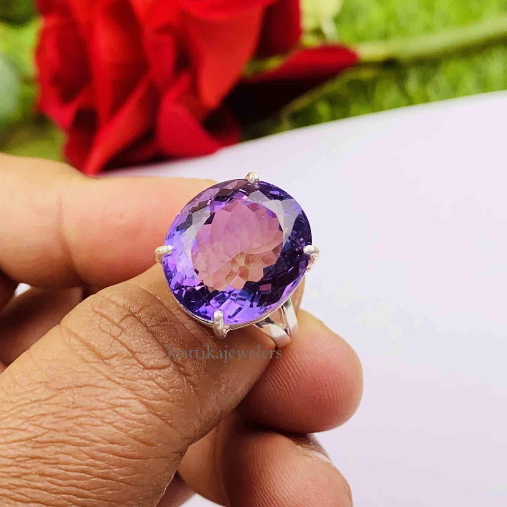 Amethyst Ring, 925 Silber Natürlicher Frauen Statement Krappen Boho Handgemachter Geschenk Zum Valentinstag von krittikajewelers