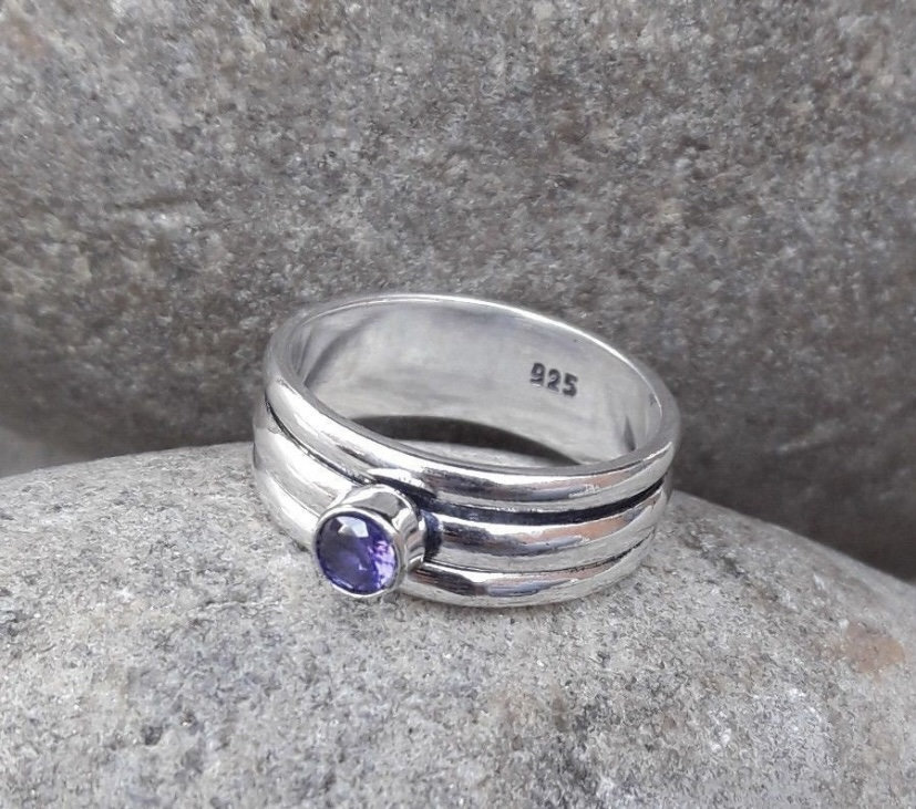 Amethyst Ring, Spinner 925 Silber Fidget Meditation Angst Band Daumen Geschenk Für Frauen von krittikajewelers