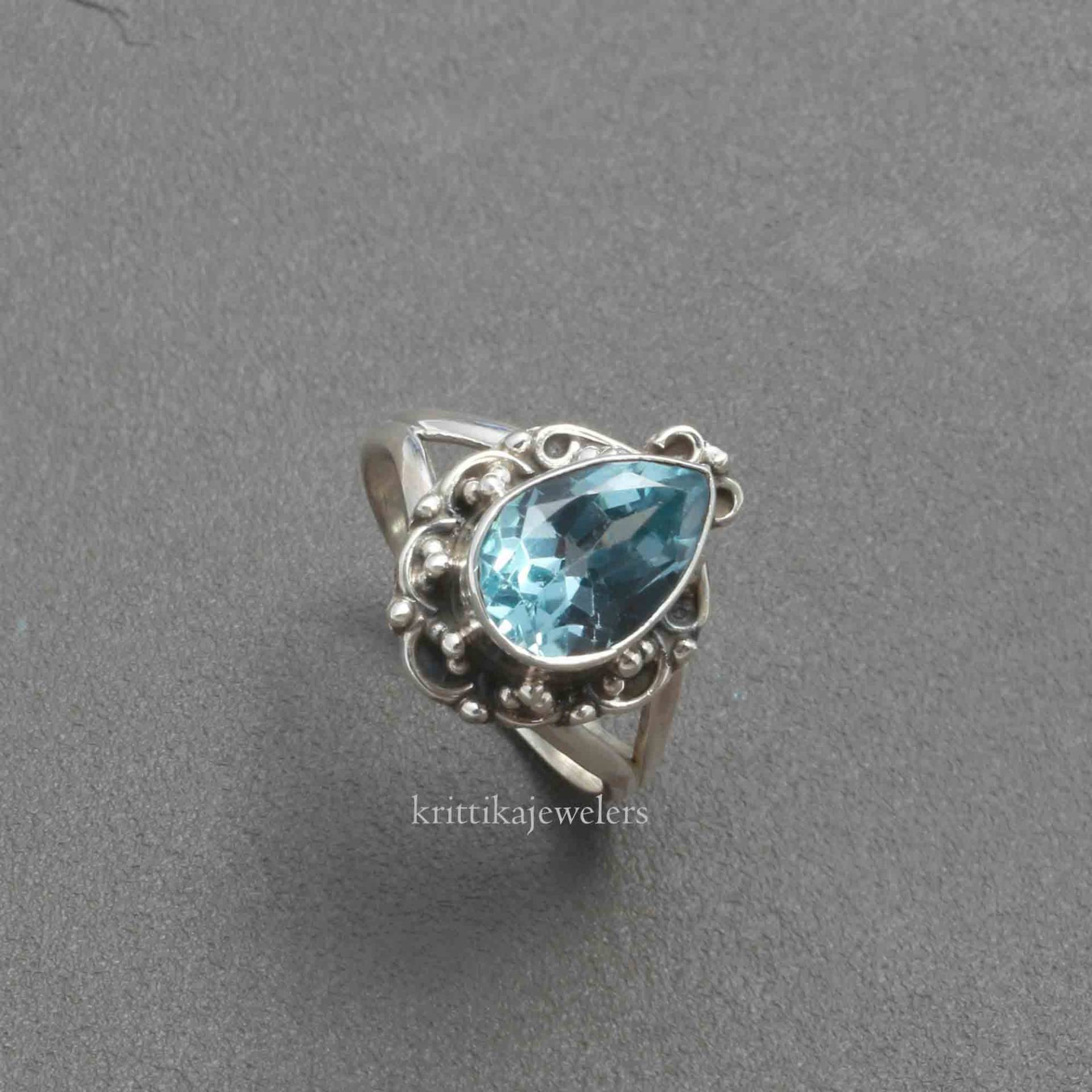 Blautopas Ring, 925 Sterling Silber, Silberring, Edelsteinring, Ringe Für Frauen, Täglicher Tragen Handgemachter Geschenk Sie von krittikajewelers