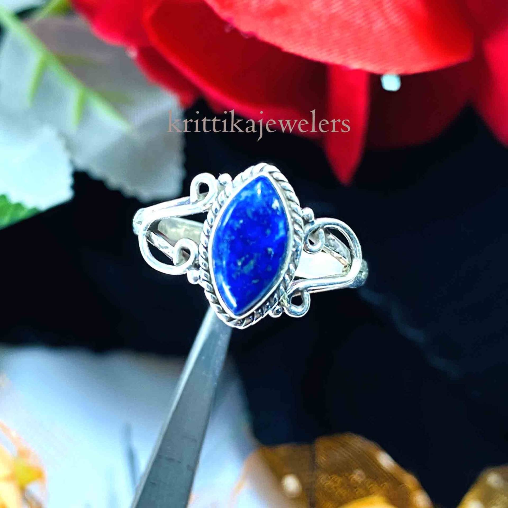 Lapis Lazuli Ring, 925 Sterling Silber, Statement Natürlicher Silber Handgemachter Boho Frauen Geschenk Für Weihnachten von krittikajewelers
