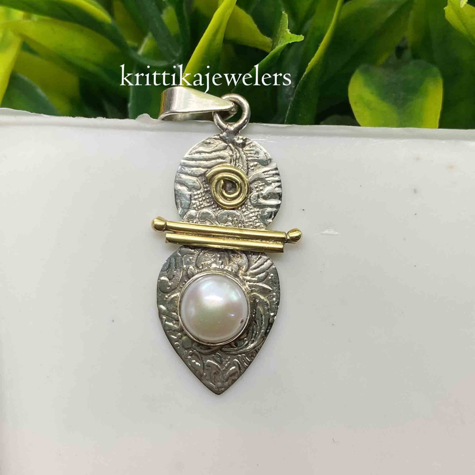 Perlen Anhänger, 925 Sterling Silber, Natürlicher Edelstein Boho Schmuck, Frauen Perle Silber Geschenk Für Sie, Birthstone von krittikajewelers