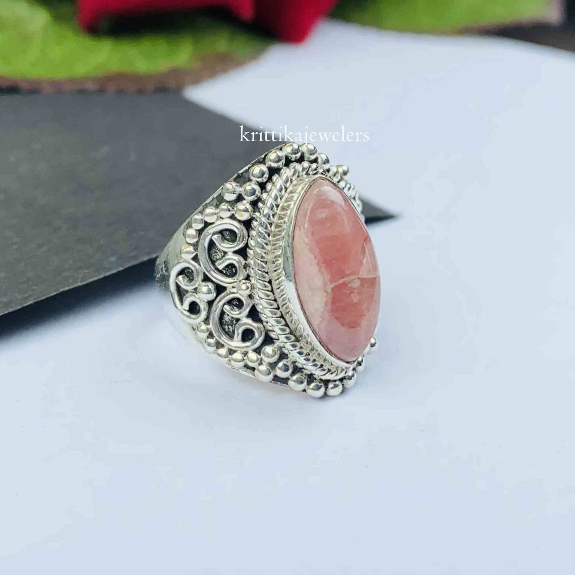 Rhodochrosit Ring, 925 Sterling Silber, Statement Edelstein Boho Neues Design Versprechen Frauen Geschenk Für Sie von krittikajewelers