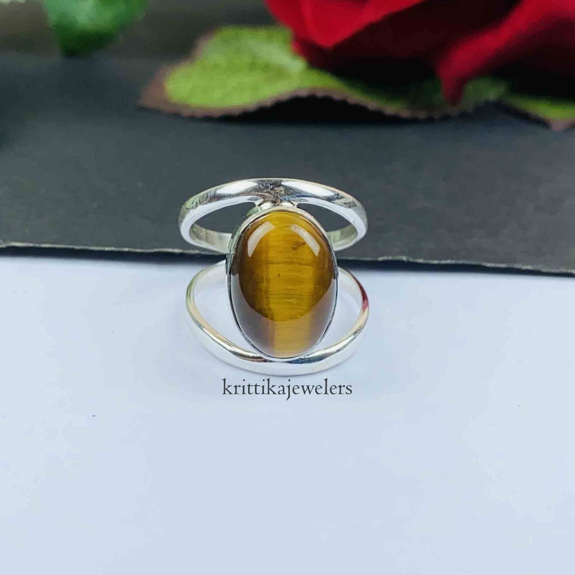 Tigerauge Ring, 925 Silber Statement Sterling Naturstein Edelstein Frauen Geschenk Für Valentína von krittikajewelers