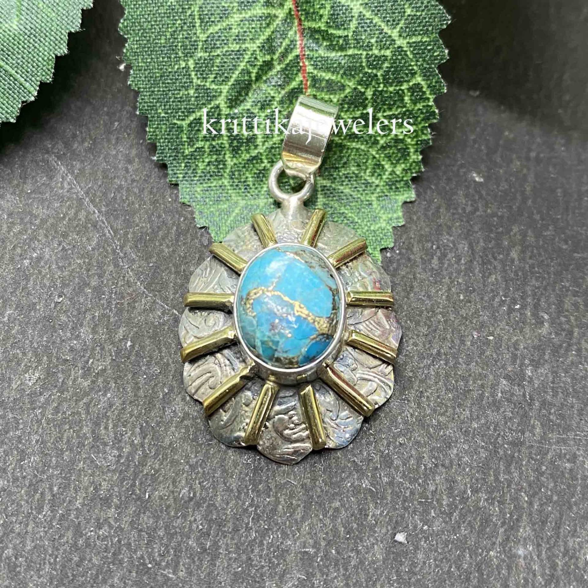 Türkis Anhänger - Sterling Massivsilber Anhänger, Zusammengesetzter Hochzeitsgeschenk Artikel, Blauer Kupfer Für Mama Türkis Anhänger - Sterling Massivsilber Anhänger, Zusammengesetzter Hochzeitsgeschenk Artikel, Blauer Kupfer Für Mama von krittikajewelers