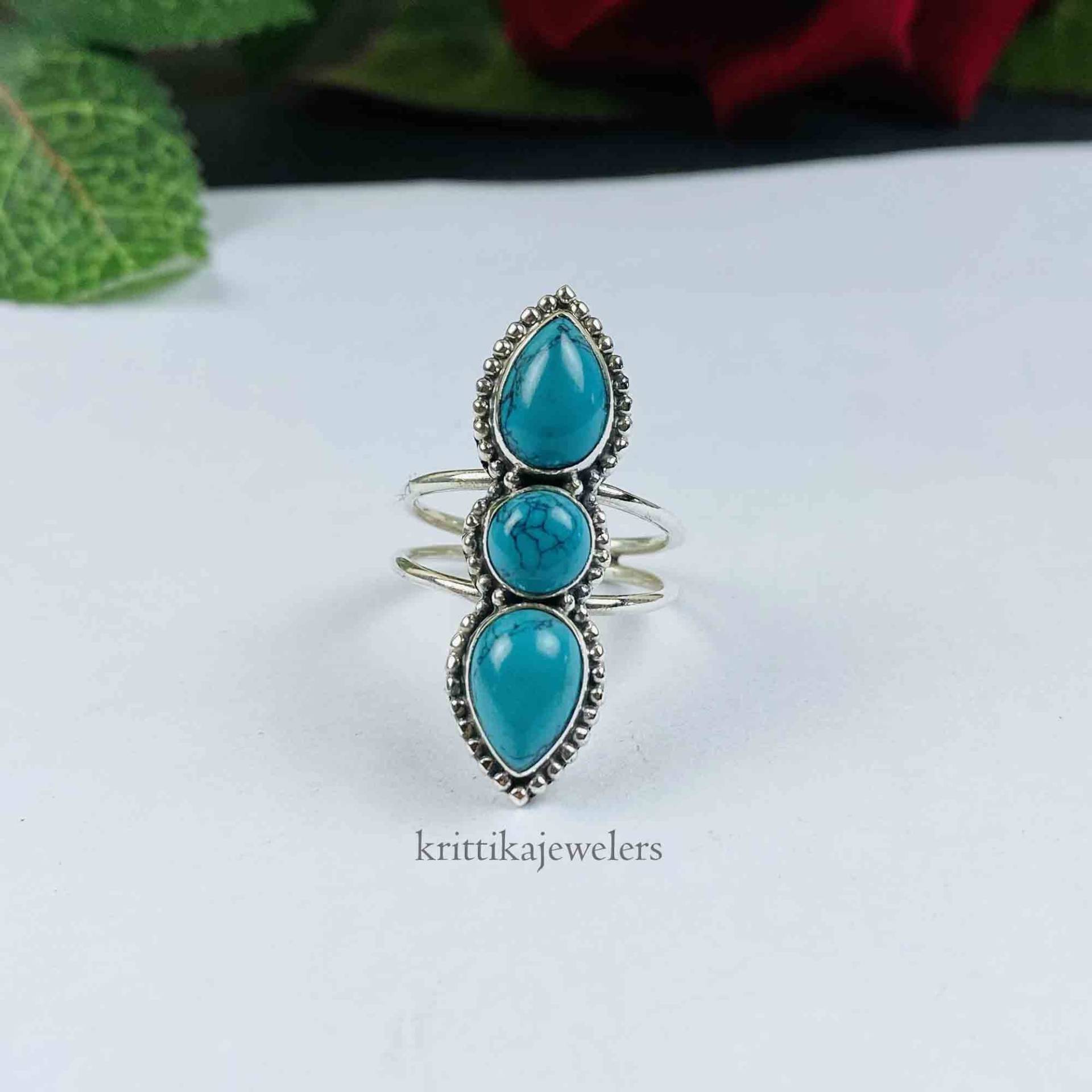 Türkis Ring, 925 Silber Statement Edelstein Natürlicher Frauen Handgemachter Boho Ring Geschenk Für Sie von krittikajewelers