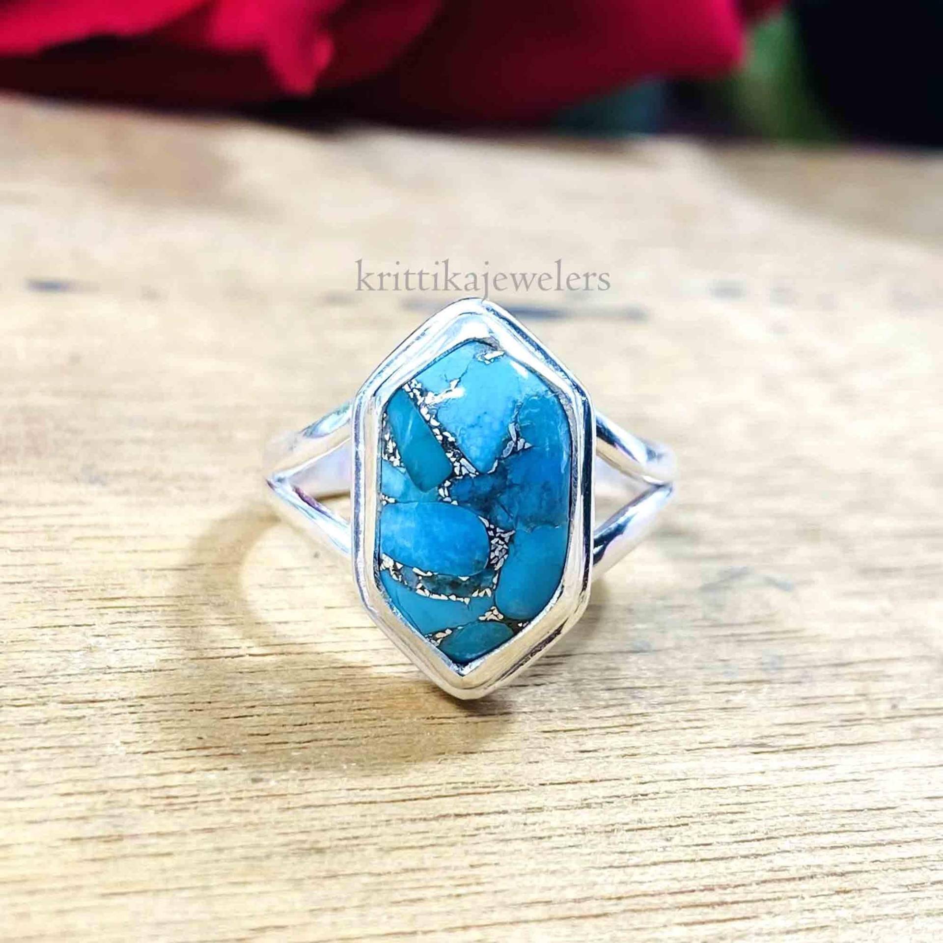 Türkis Ring, 925 Sterling Silber, Statement Handgemachter Blau Silber Frauen Boho Geschenk Für Weihnachten von krittikajewelers