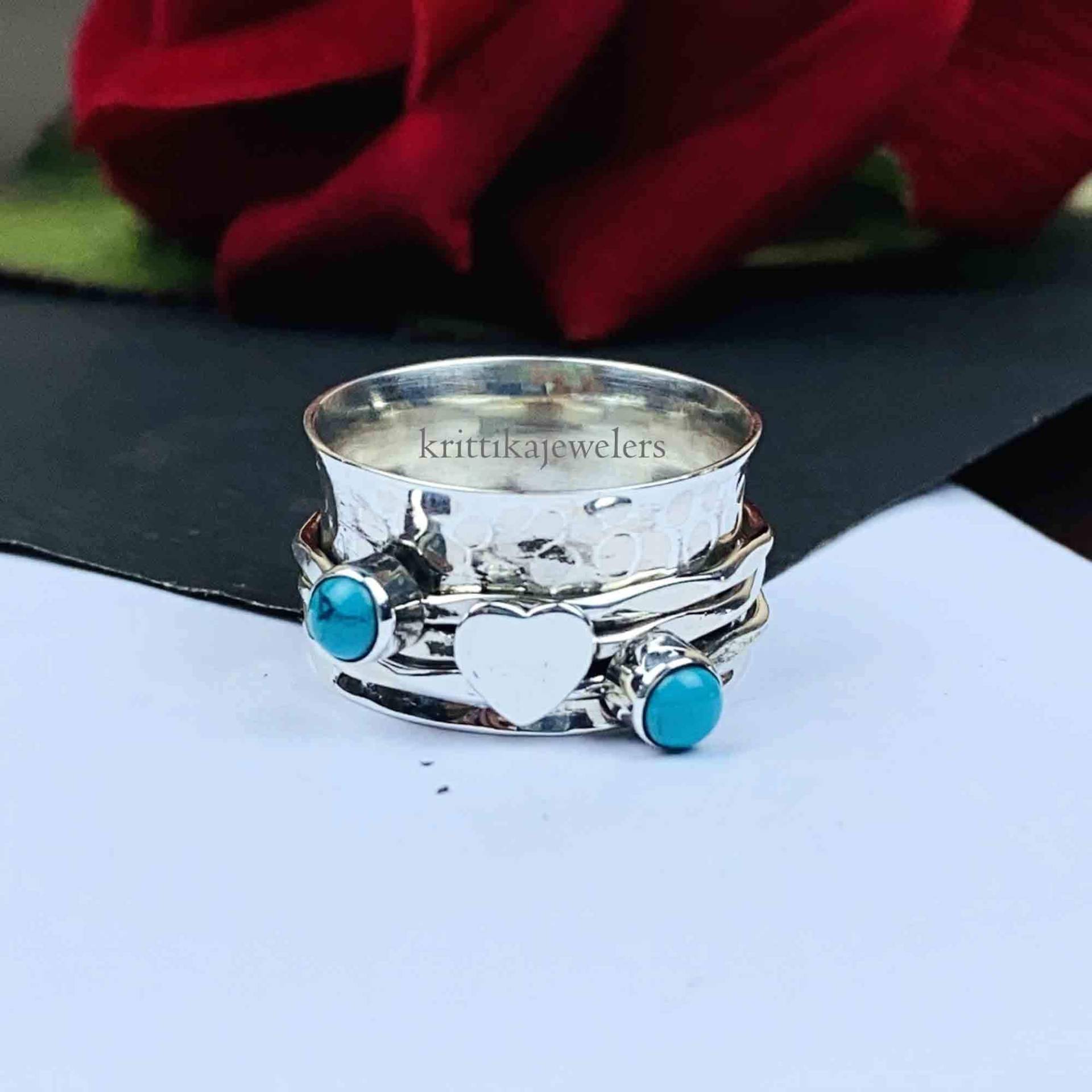 Türkis Ring, Spinner 925 Sterling Silber, Herz Meditation Fidget Angst Frauen Geschenk Für Freundin von krittikajewelers