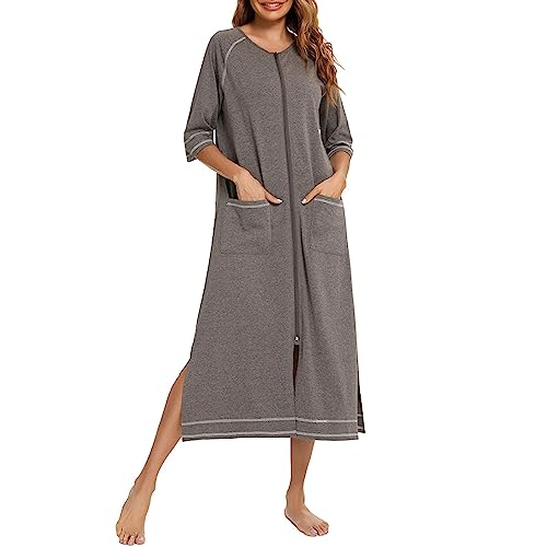 kswlwccpp Frottee Bademantel Damen, mit Reißverschluss Lang Leicht Sauna Bademantel Bathrobe Sexy Große Größen Warm Saunamantel Morgenmantel Dünn Kuschelig Frottee Flauschig Hausmantel Saunakilt von kswlwccpp