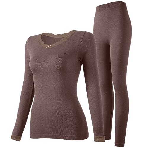 Kswlwccpp Funktionsunterwäsche Merino Set Damen Fleece Atmungsaktiv Thermounterwäsche Skiunterwäsche Oberteil Und Unterteile Winter Thermal Underwear Extra Warm Thermo Unterwäsche Ski Unterwäsche von Kswlwccpp