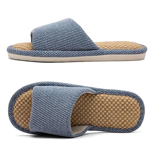ktprniy Leinen Stoff Hausschuhe Innenhaus pantoffeln, Ganzjahres Bequeme Atmungsaktive rutschfeste Silent Home Hausschuhe Blau EU 43-44 von ktprniy
