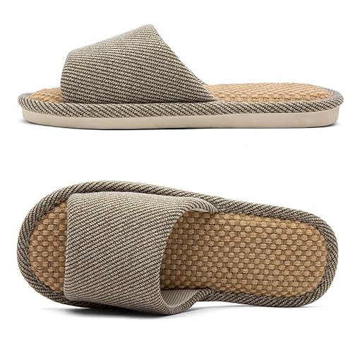 ktprniy Leinen Stoff Hausschuhe Innenhaus pantoffeln, Ganzjahres Bequeme Atmungsaktive rutschfeste Silent Home Hausschuhe Braun EU 39-40 von ktprniy