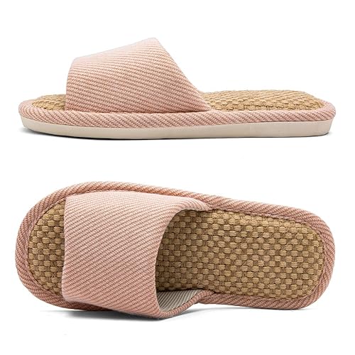 ktprniy Leinen Stoff Hausschuhe Innenhaus pantoffeln, Ganzjahres Bequeme Atmungsaktive rutschfeste Silent Home Hausschuhe EU 39-40 von ktprniy