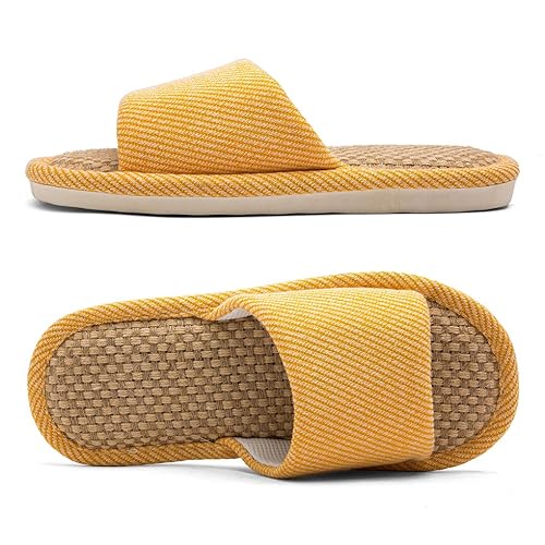 ktprniy Leinen Stoff Hausschuhe Innenhaus pantoffeln, Ganzjahres Bequeme Atmungsaktive rutschfeste Silent Home Hausschuhe Gelb EU 37-38 von ktprniy