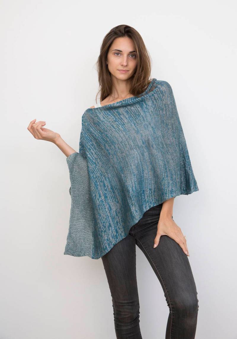 Türkis Poncho Aus Leichter Baumwolle & Leinen von ktwf