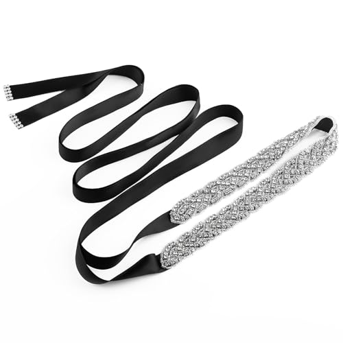 Ktxaby 270cm Brautgürtel mit Strasssteinen, Schwarz Handgefertigt Kristall Strass Gürtel, Braut Strass Gürtel für Damen, Abendkleider, Formelle Kleider, Party, Urlaub von ktxaby