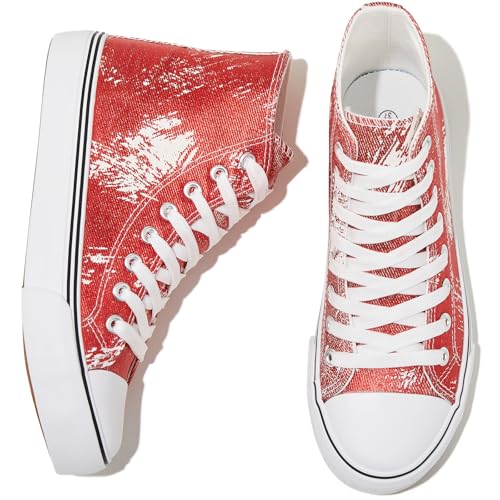 kufeiti Damen High Top Canvas Sneakers Canvas Schuhe Schnürschuhe Weiß Schwarz Sneakers Casual Walking Schuhe, Farbe: Rot, 38.5 EU von kufeiti