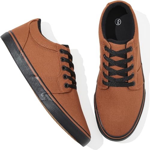 kufeiti Herren Canvas Schwarz Freizeitschuhe Sneakers Low Top Schnürschuhe Wanderschuhe Sneaker für Herren, Braun, 42 EU von kufeiti