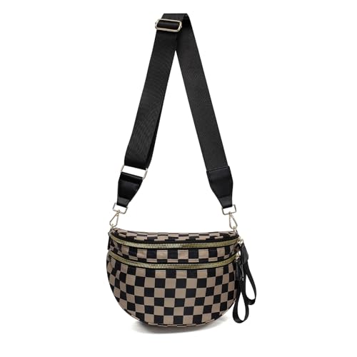 Karierte Bauchtasche für Damen, geräumige Geldbörse, übergroße Bauchtaschen, Khaki, Large, Fashion Wasit Pack von kuifang