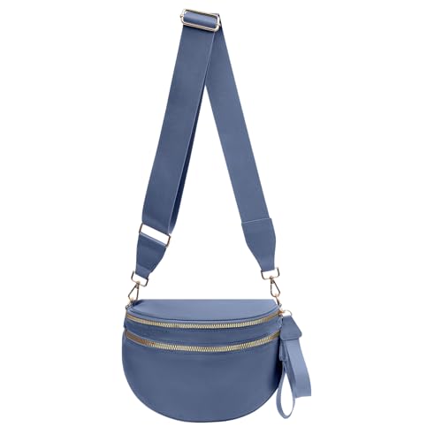 Nylon-Umhängetasche, Bauchtasche für Damen, große Schultertasche mit verstellbarem Riemen, grau-blau, Large, Umhängetasche, Hellgrau von kuifang