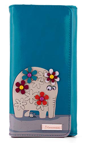 kukubird 87C Elephant & Maus Blümchenmuster Große Damen Geldbörse Clutch Portemonnaie - Blau von kukubird