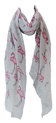 kukubird Flamingo Print Frayed Cotton Scarf/Shawl/Wrap/Pashmina - Grey von kukubird