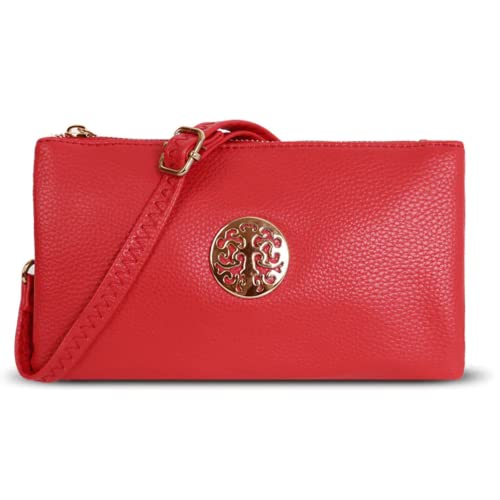 kukubird PU-Leder Crossbody Kleine Taschen für Damen, Kleine Kosmetik Geldbörse Reißverschluss Handwristlet Kunstleder Kleine Damentasche Damen-Red von kukubird