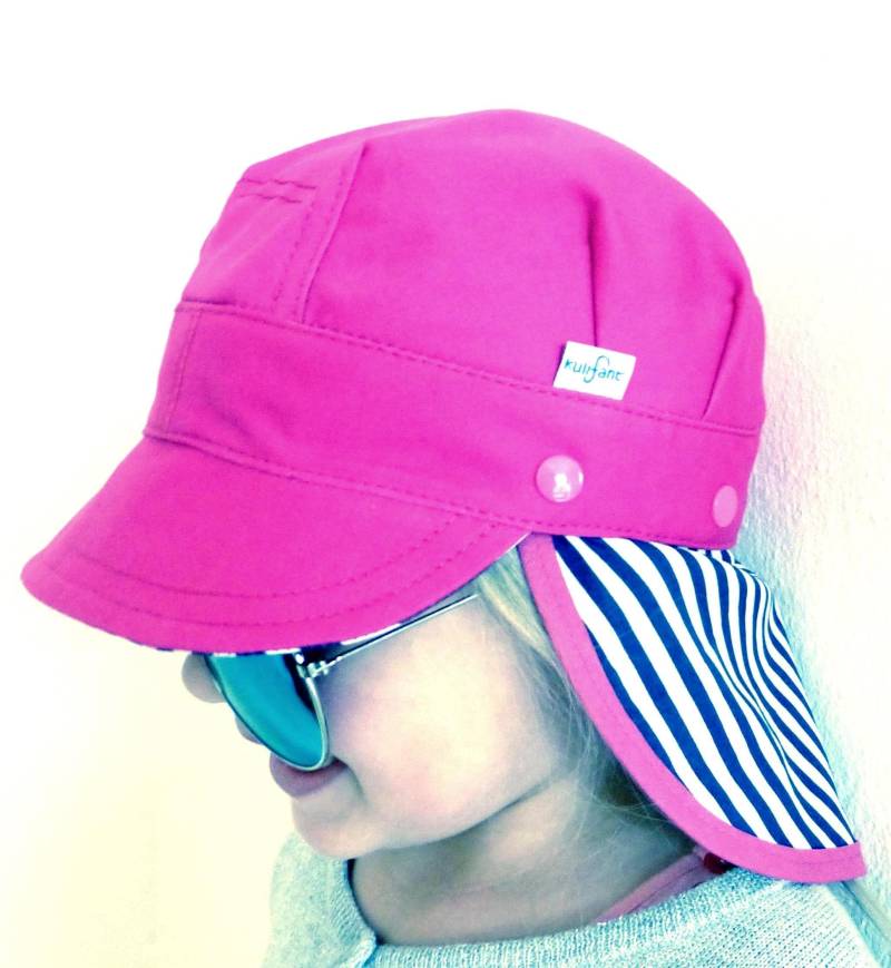 Coole Sommermütze "Pink Stripe" Mit Nackenschutz Kind Mitwachsend Sommermützen Kindermütze Frühling Pink Purple von kulifant