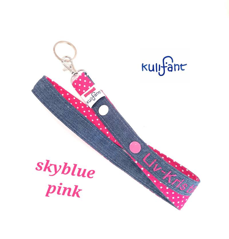 Cooles Kinder Denim Schlüsselband Mit Name Namen /Bestseller/ Punkte Sterne/Wunschlänge Möglich/ Unterschiedliche Verschlußmöglichkeiten/ von kulifant