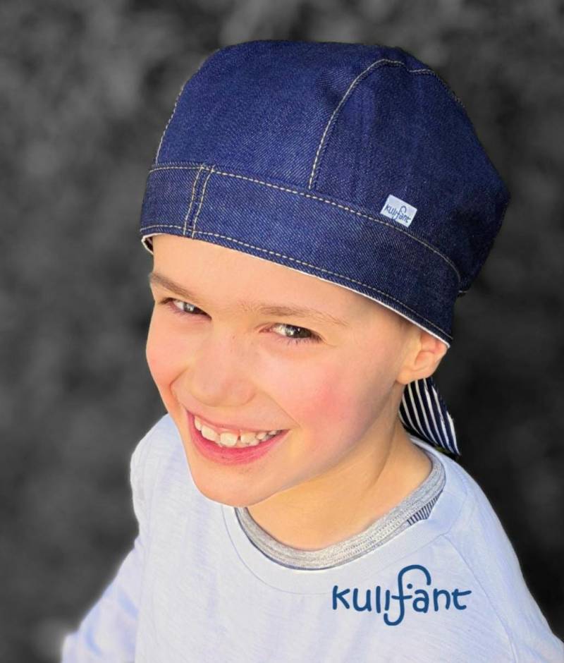 Piratentuch Johnny Piratentücher Sommerhut Sommermütze Jeans Denim Bandana Wendemütze Zum Binden Größenverstellbar Viele Farben Unisex von kulifant